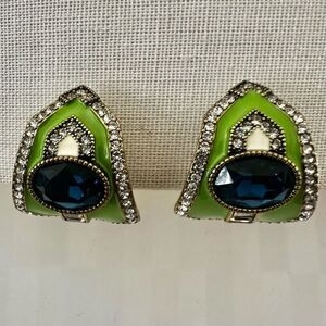Heidi Daus "Well Connected" Chartreuse Enamel & Blue Crystal Clip-On Earrings